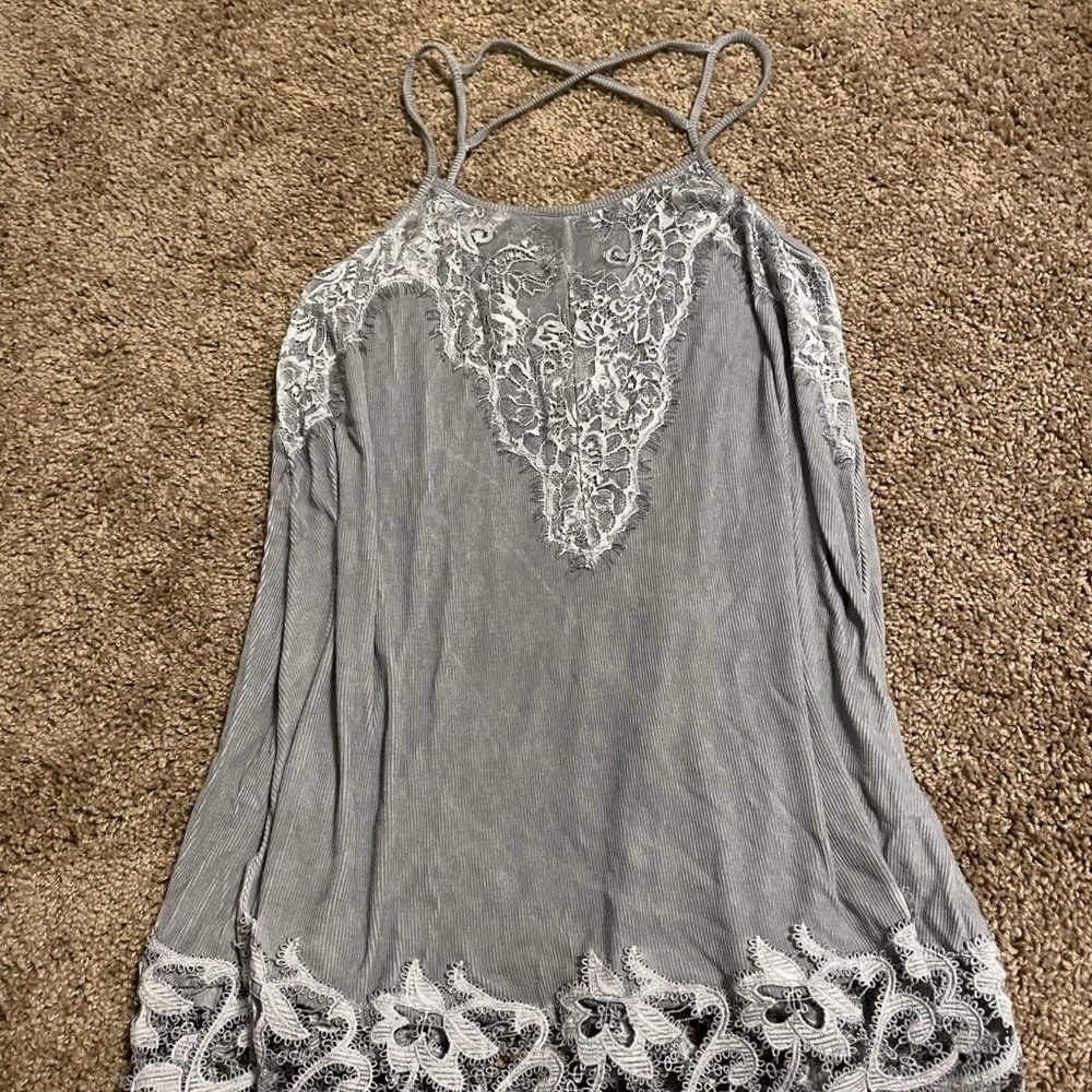 Grey Lace Tank Top